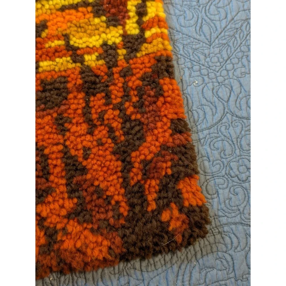 Vintage 70s Geese in Flight Latch Hook Rug Wall Hanging Sunset 24x18 Ready to...